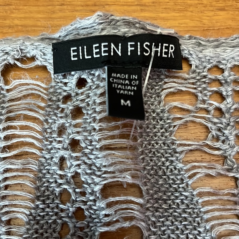 Eileen Fisher Open Knit Linen Top-Gray, Short Sleeve, V-Neck, Size M, GUC. - Picture 4 of 15